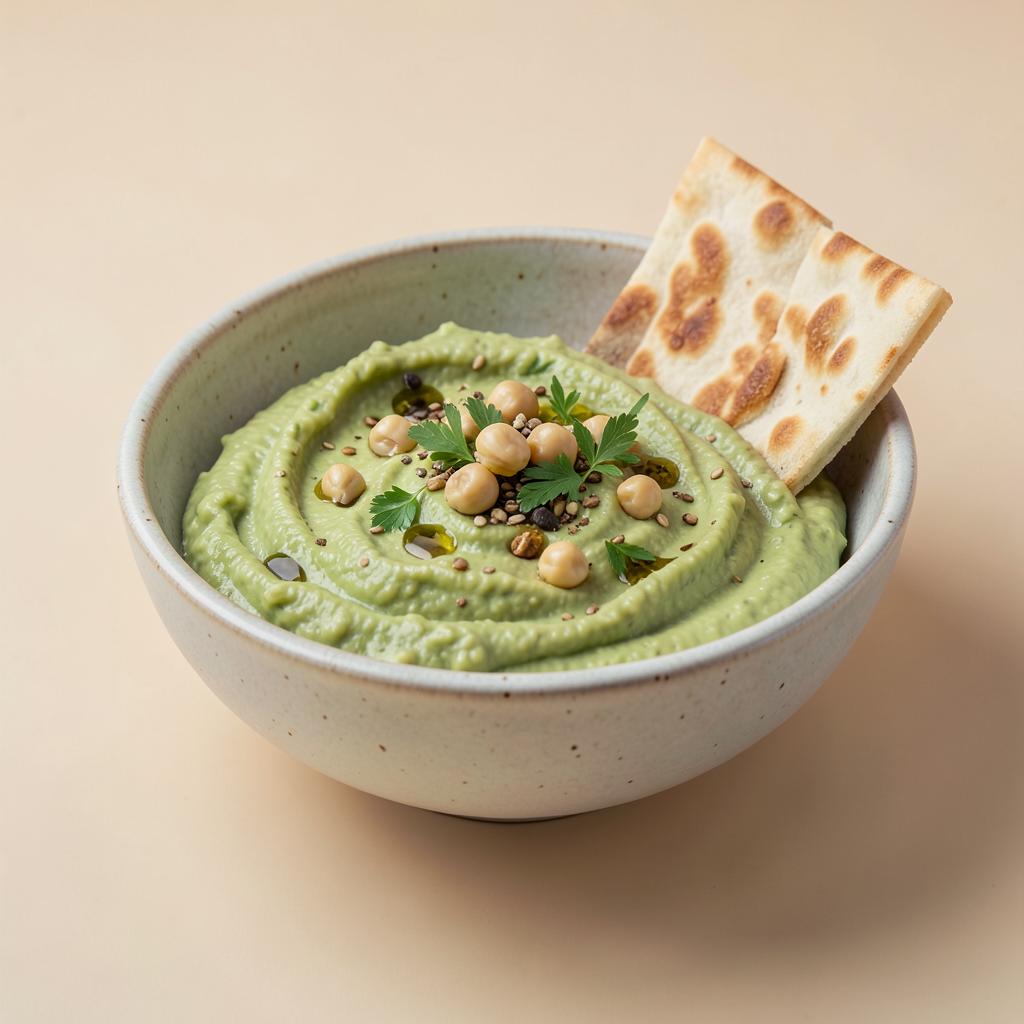 VEGAN AVACADO AND GREEN CHICKPEA HUMMUS